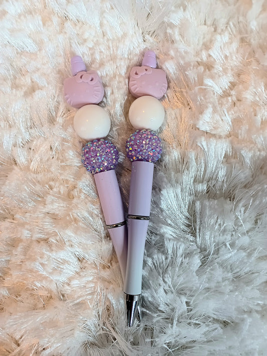 Lilac Sparkle Hello Kitty Beaded Ink Pens  Hello Kitty Stationery For Girls and Women Ink Pen Gift For Sanrio Lover