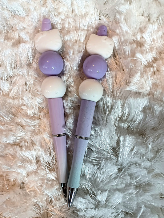 Lilac and White Ombre Hello Kitty Beaded Ink Pens Hello Kitty Stationery For Girls and Women Ink Pen Gift For Sanrio Lover