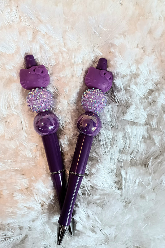 Purple Passion Hello Kitty Beaded Ink Pens Hello Kitty Stationery For Girls and Women Ink Pen Gift For Sanrio Lover