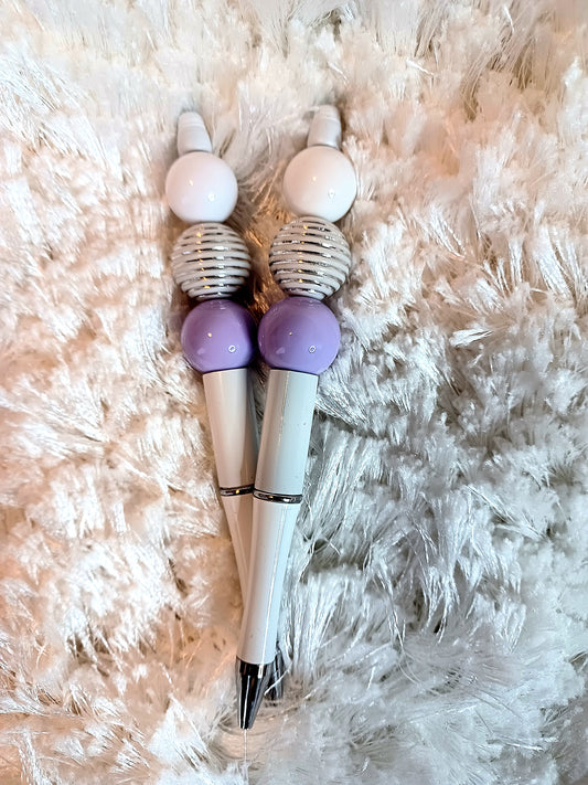 Lilac Silver Stripe Beaded Ink Pen