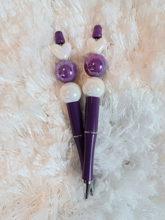 Deep Purple Heart Beaded Ink Bead