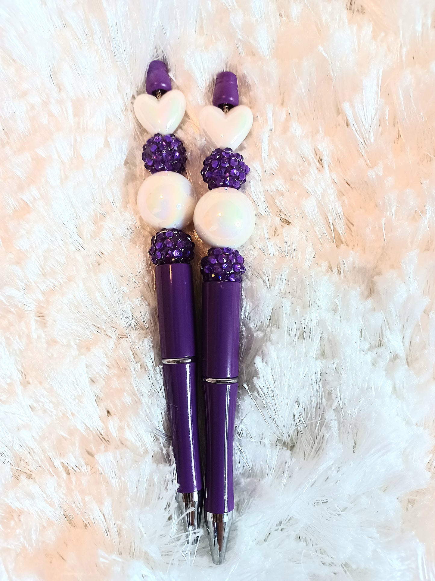 Deep Purple Bling Heart Beaded Ink Pen