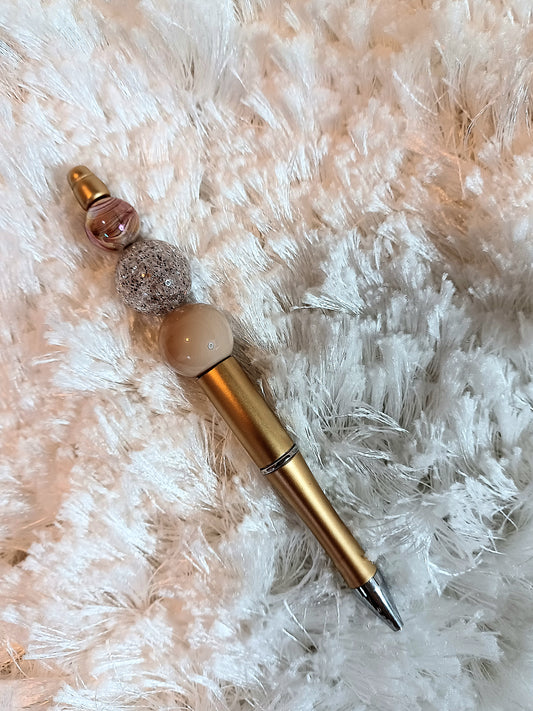 Marble Mocha Gold Beaded Ink Pen