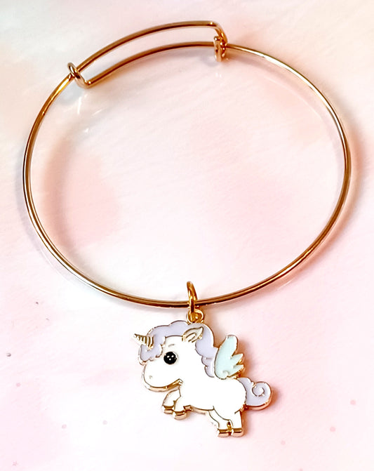 Pastel Unicorn Gold Bangle Enamel Charm Bracelet For Girls Jewelry Gift For Unicorn Party