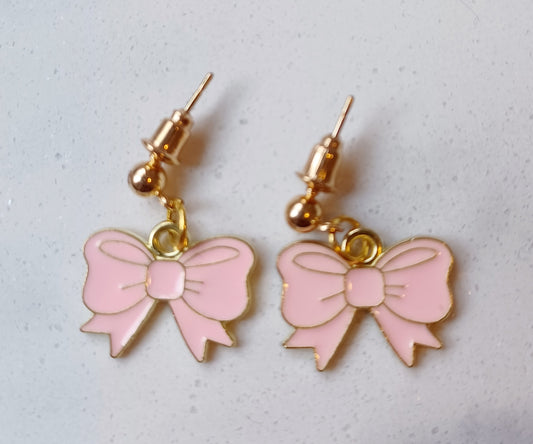 Pink and gold enamel charm earrings. 