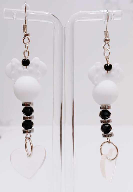 Minnie Black and White Heart Charm Earrings For Women And Girls Jewelry