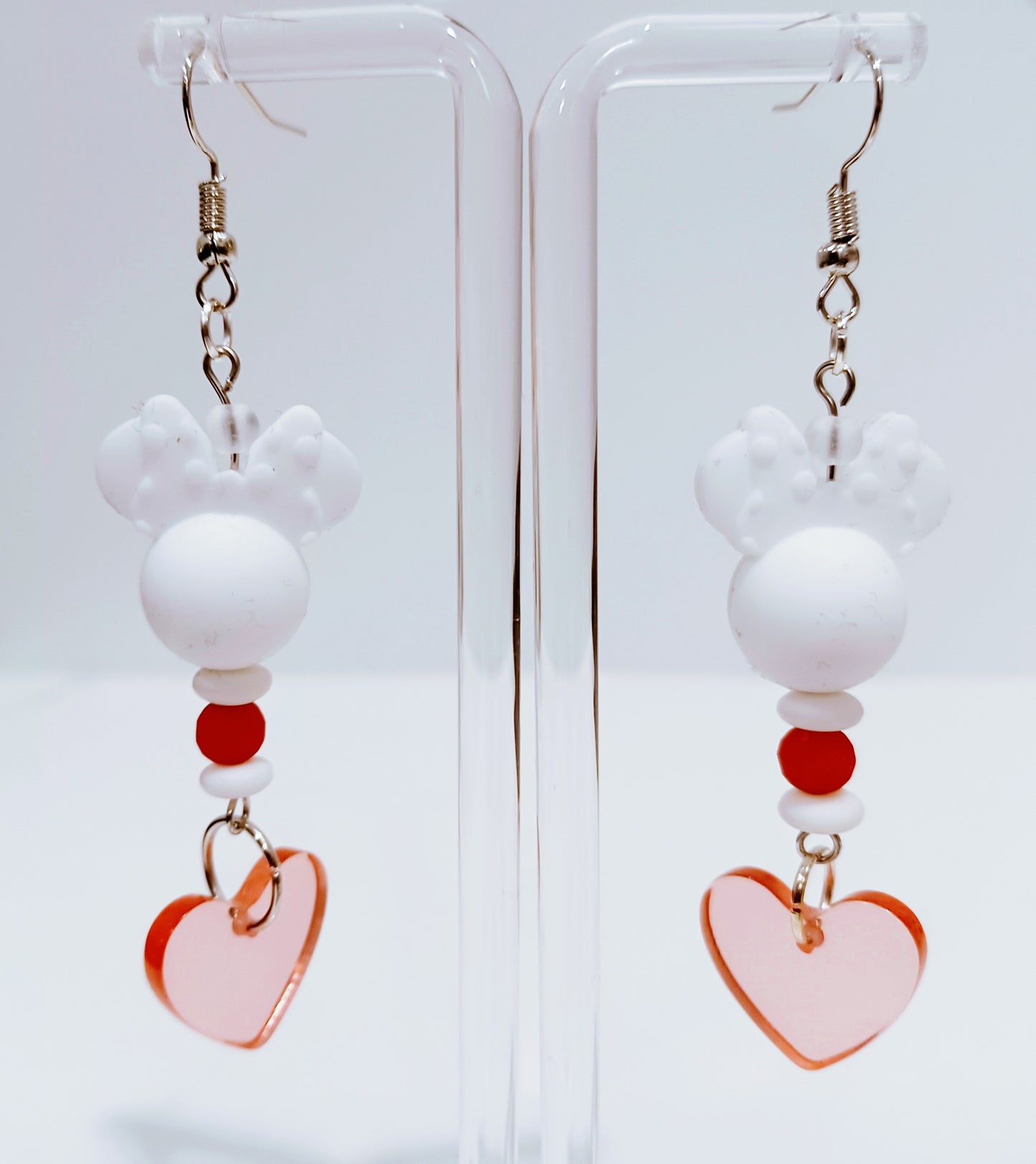 Minnie Pink and White Heart Earrings