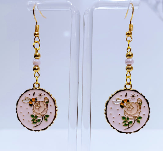 Pink Honey Bee Enamel Charm Earrings For Women and Girls Jewelry Gift For Bee Lover