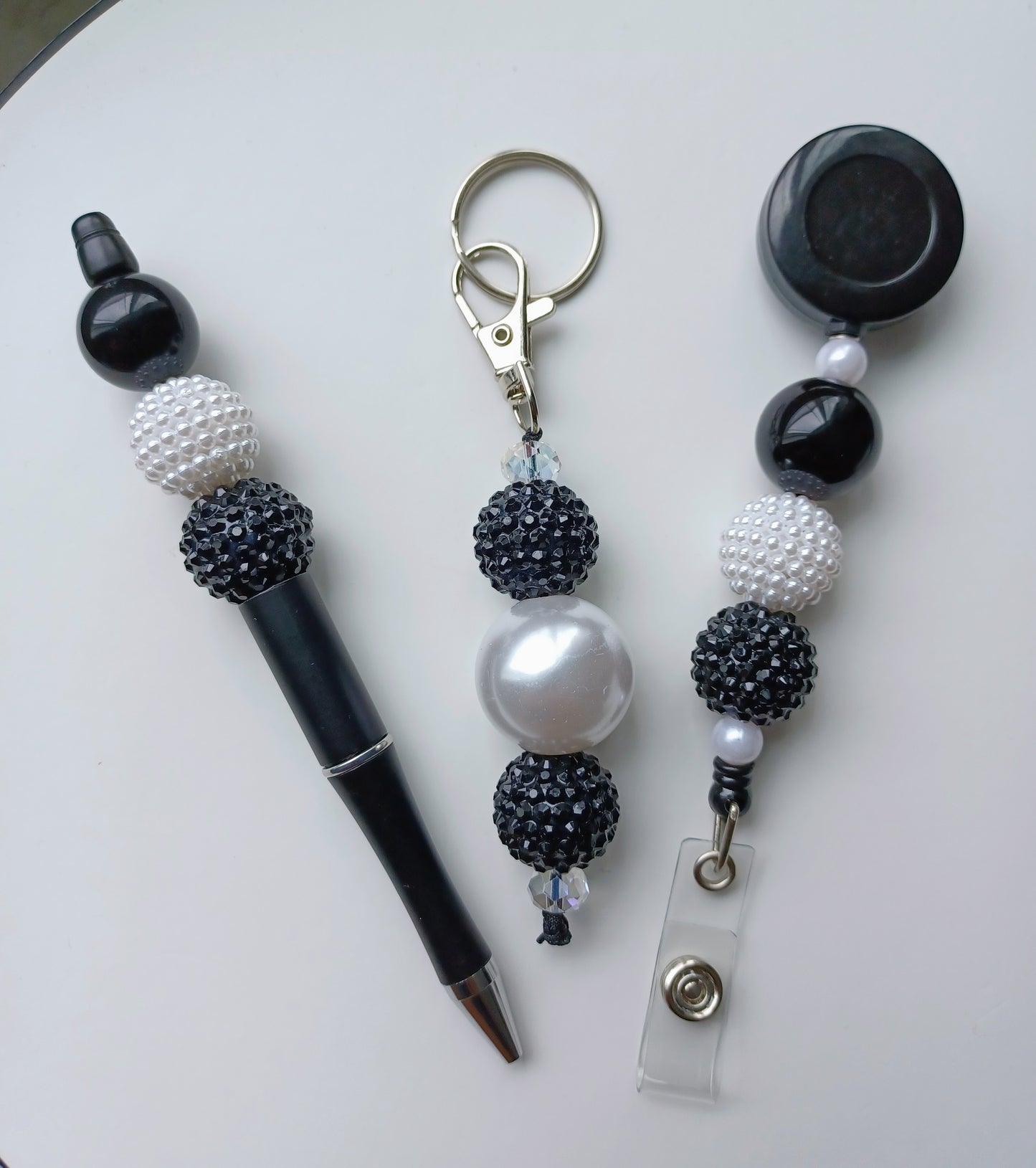 Boss Lady Black and White 3 Piece Keychain Badge Reel Ink Pen Set(Various Styles) Work Wear Set For Women Work Gift Set For Boss Appreciation