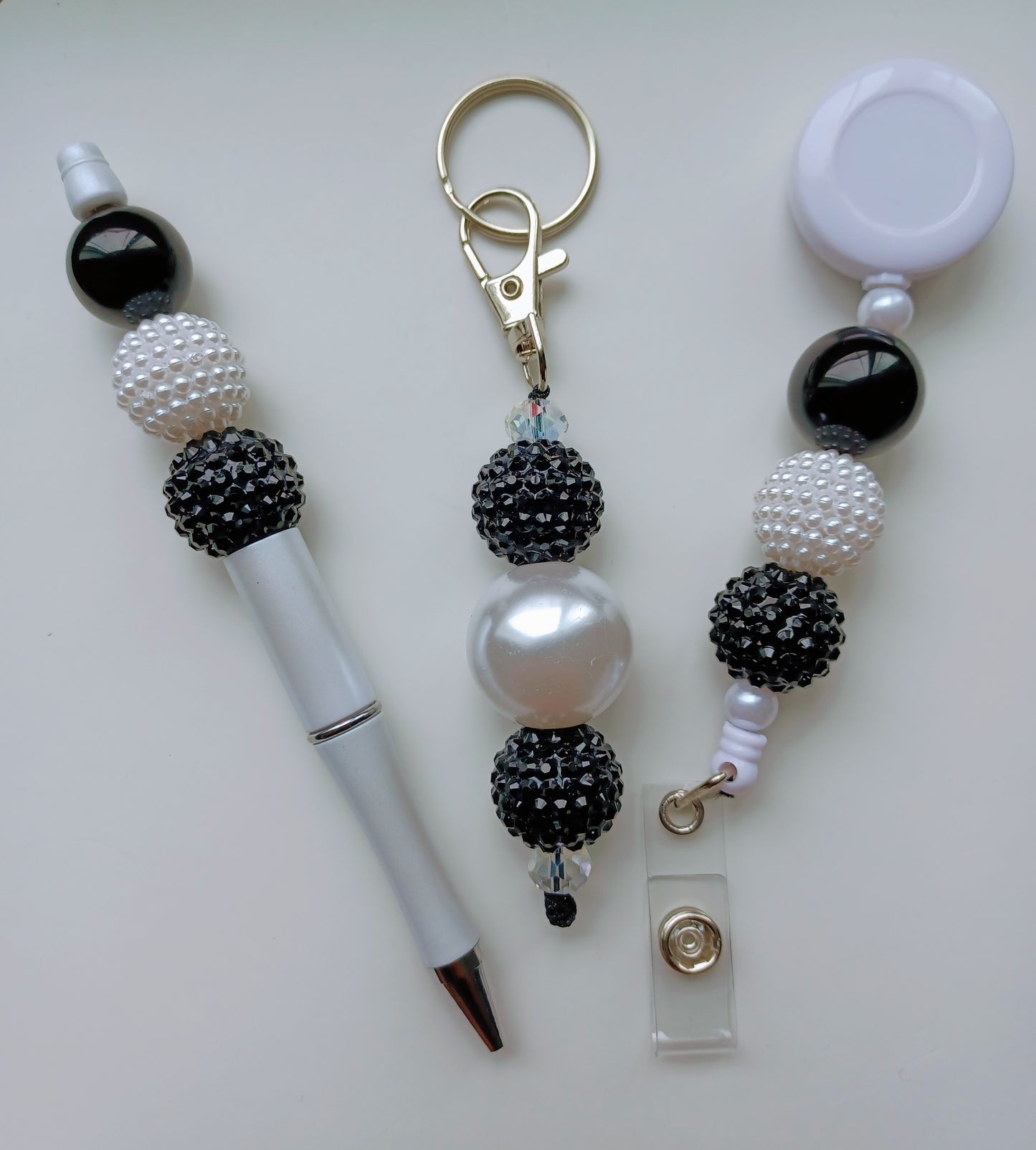 Boss Lady Black and White 3 Piece Keychain Badge Reel Ink Pen Set(Various Styles) Work Wear Set For Women Work Gift Set For Boss Appreciation